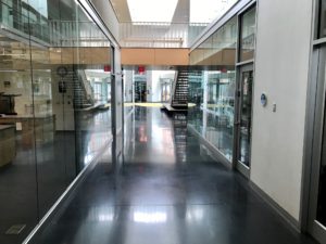 Hallway with clean windows and floors