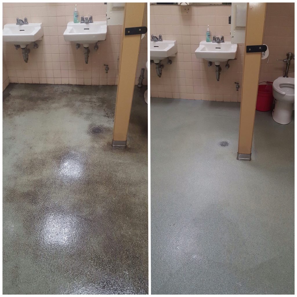 A before (left) and after (right) photos of a cleaned bathroom!